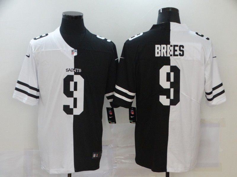 Men New Orleans Saints #9 Brees Black white Half version 2020 Nike NFL Jerseys